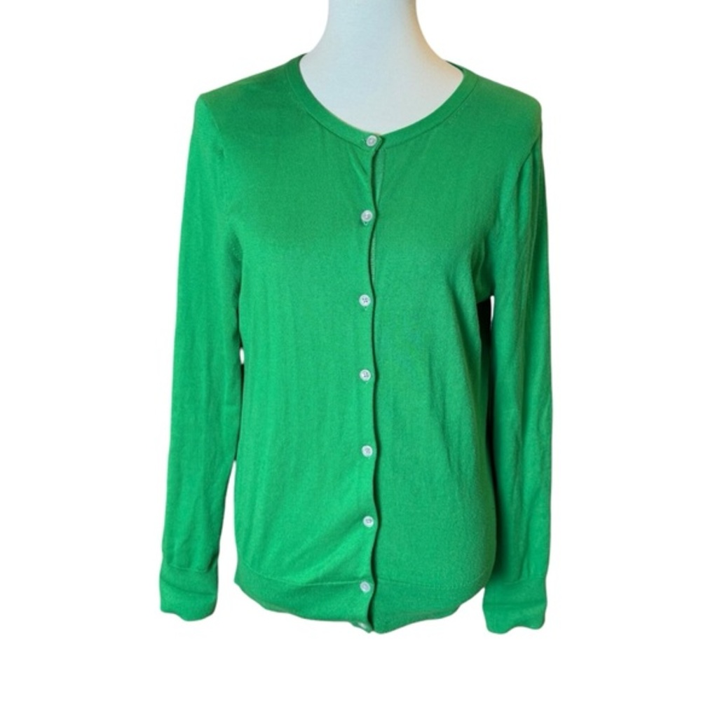 Lands' End Green Cotton Blend Cardigan Sweater - Size Small